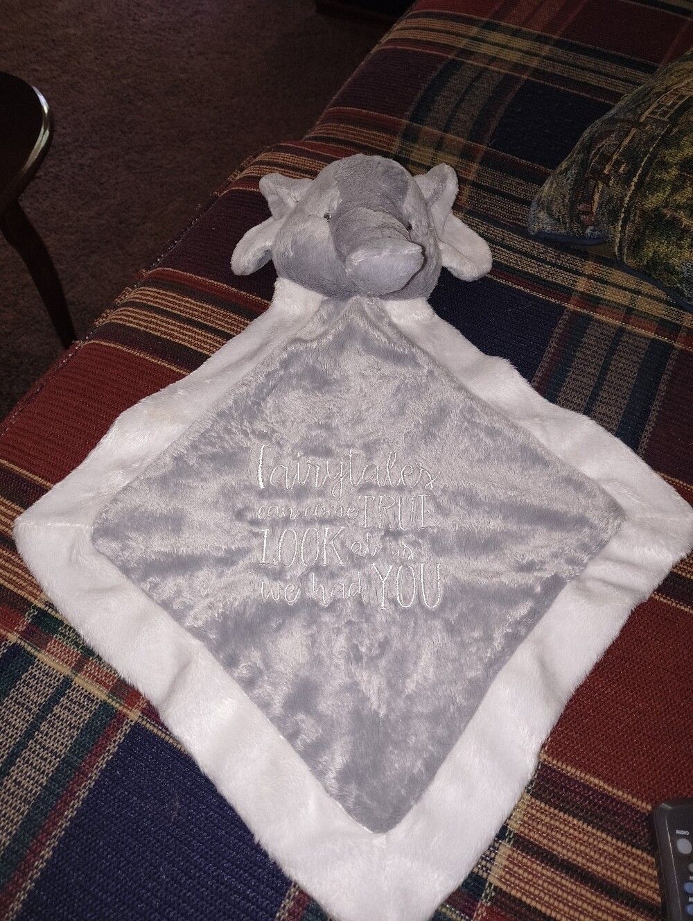 Plush Elephant Lovey Blankie – Gray and White